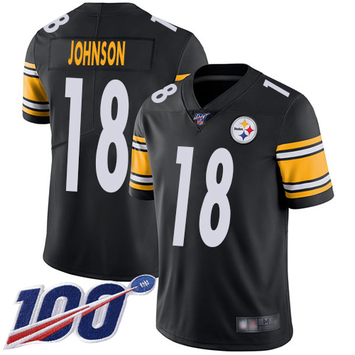 Youth Pittsburgh Steelers Football #18 Limited Black Diontae Johnson Home 100th Season Vapor Untouchable Nike NFL Jersey->women nfl jersey->Women Jersey